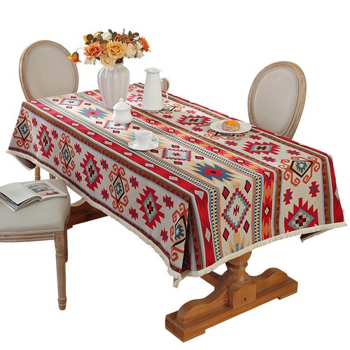 American cotton and linen geometric tablecloth, ethnic style table runner, Bohemian rectangular dining tablecloth, tea table runner