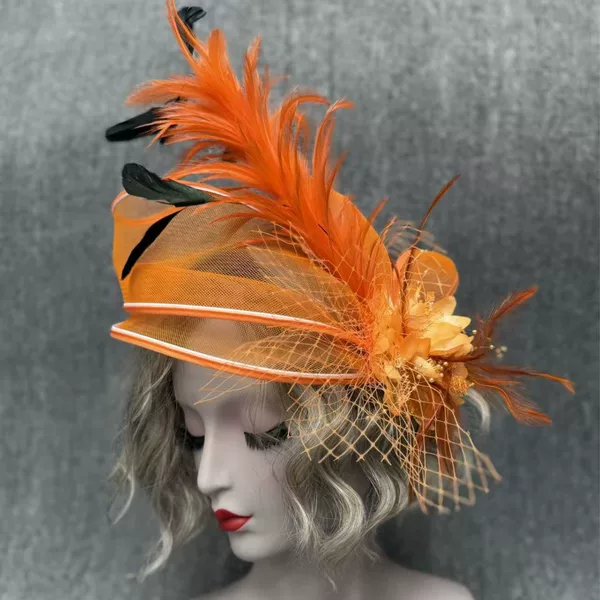 Creative Linen Bridal Headwear, European and American Retro Feather Headpiece with Beads and Flowers, Mesh Hair Accessory