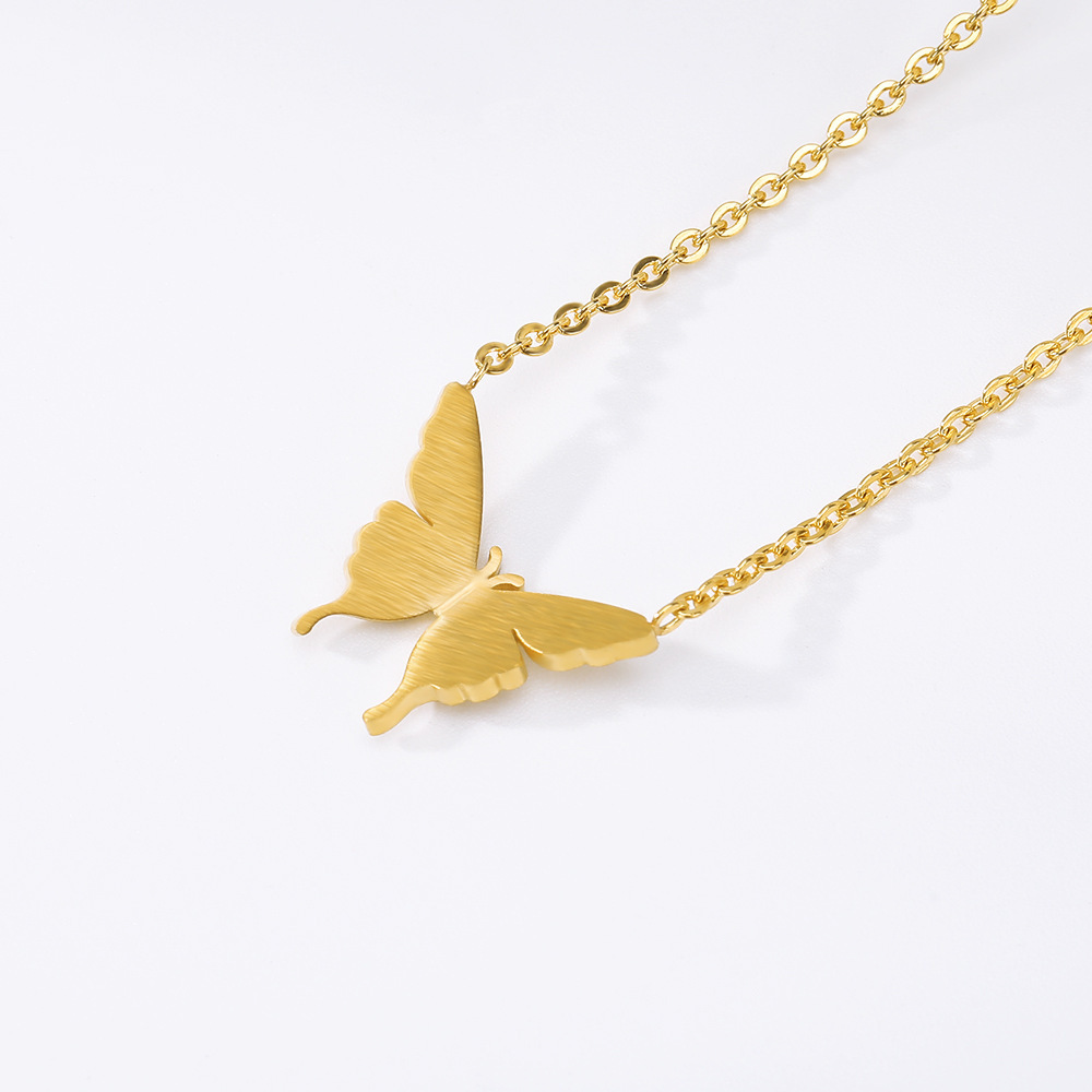 Elegant Butterfly Stainless Steel Gold Plated Pendant Necklace