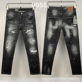 9955破洞油漆喷墨D2高街潮牌牛仔裤美式跨境男牛仔长裤欧洲站牛仔