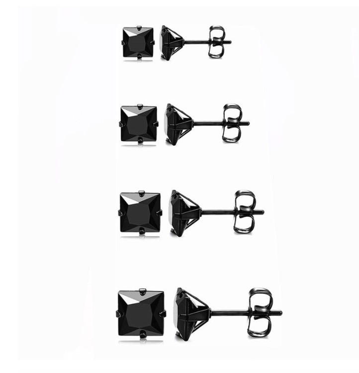 韩版时尚四爪四方锆耳钉钛钢AAA锆石真空镀色耳针