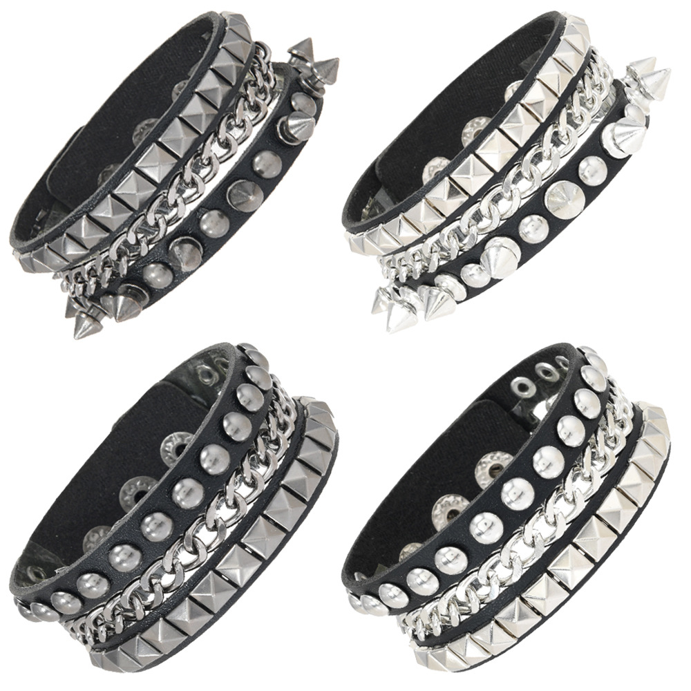 European and American Cross-Border Hot-Selling Punk Style Chain Bracelet for Men, Cool and Stylish Motorcycle Rivet Bracelet Wristband Cross-Border Accessories