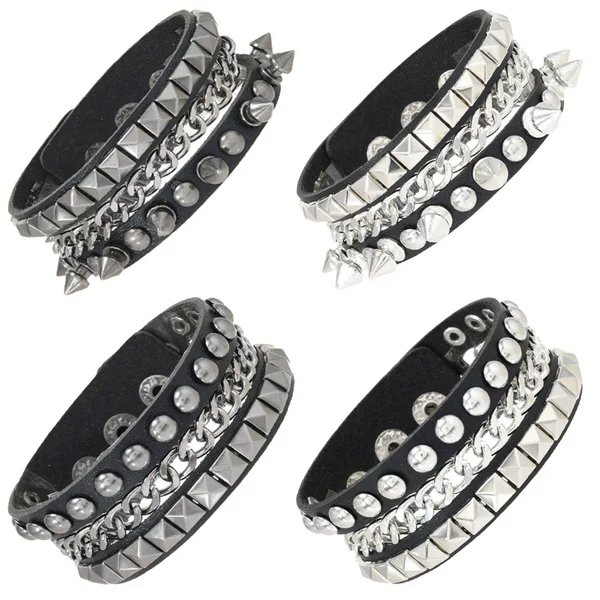 European and American Cross-Border Hot-Selling Punk Style Chain Bracelet for Men, Cool and Stylish Motorcycle Rivet Bracelet Wristband Cross-Border Accessories