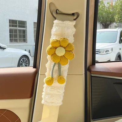 Safety Belt Anti-Neck-Strangling, Seat belt shoulder pad - 1-puff-shoulder-protector-yellow-waffle-flower