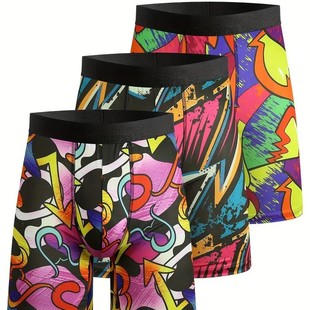 Abstract Colorful Graffiti 3D Digital Printing Men's Personality Slim-fit Skin-friendly Breathable Sexy Low Waist Boxer Briefs