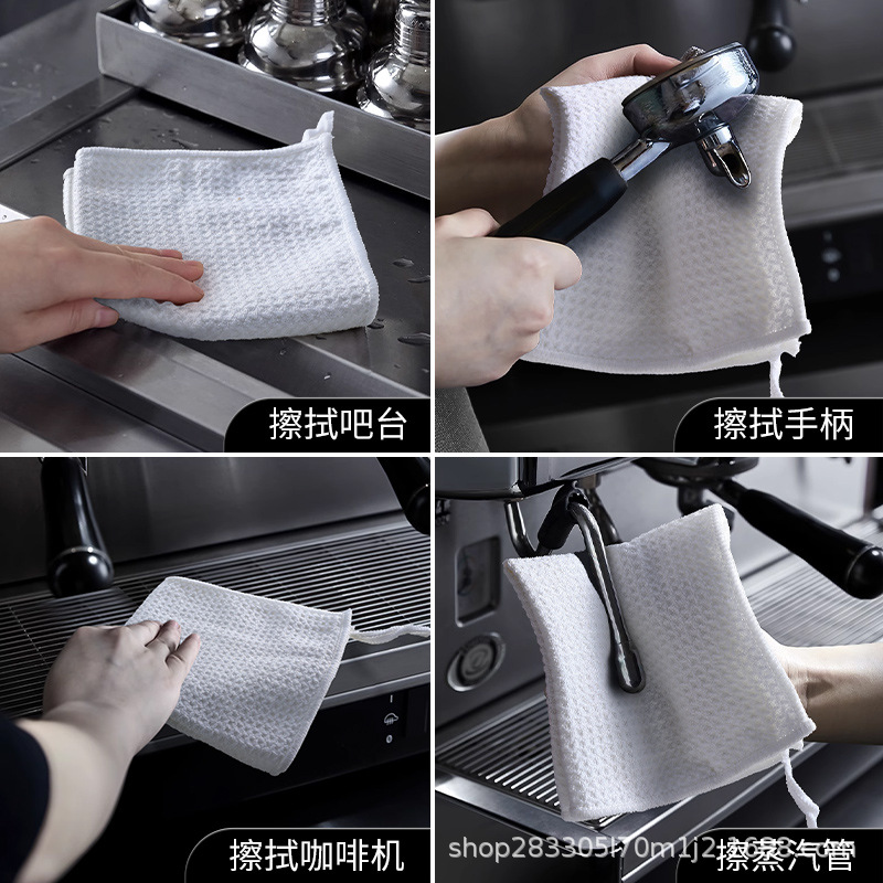 Barista, toalla de bar, toallita especial para cafetera de cocina, no es fácil de perder el pelo, paño de limpieza de gofres blanco