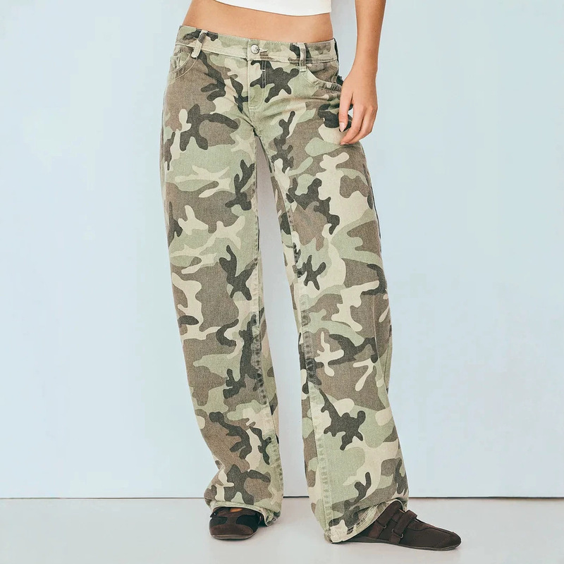 American-style cross-border retro street camouflage print slim-fit loose jeans, new European and American straight-leg wide-leg jeans