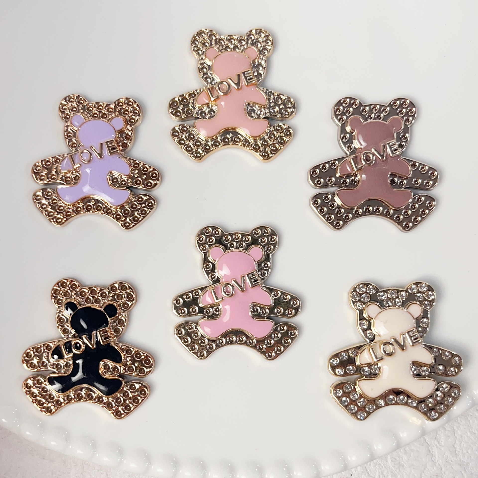 사랑 금속 감각 사랑 곰 DIY 보석 소재 액세서리 휴대 전화 케이스 구멍 신발 클램프 가방 장식 패치