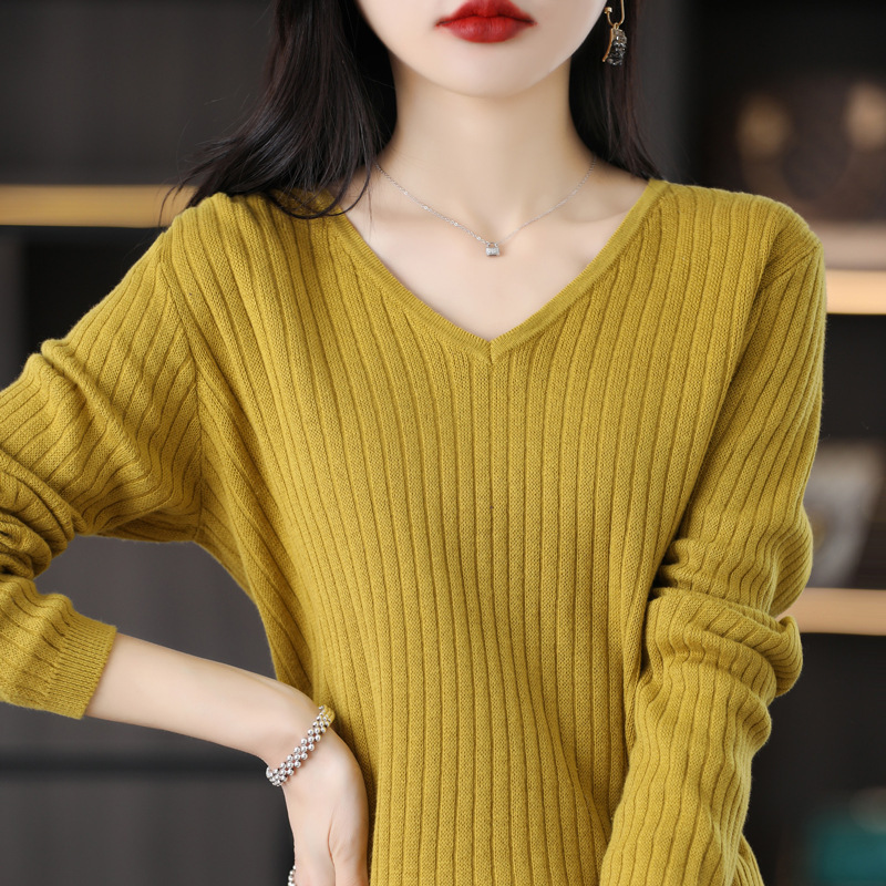 Knitted Pullover Sweater for Women, Loose-Fitting Knitwear, Autumn and Winter Cotton Skin-Friendly Sweater