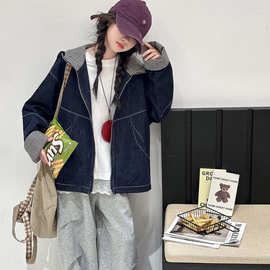 女童秋季韩版休闲牛仔连帽外套女大童秋季洋气时髦儿童秋装风衣潮