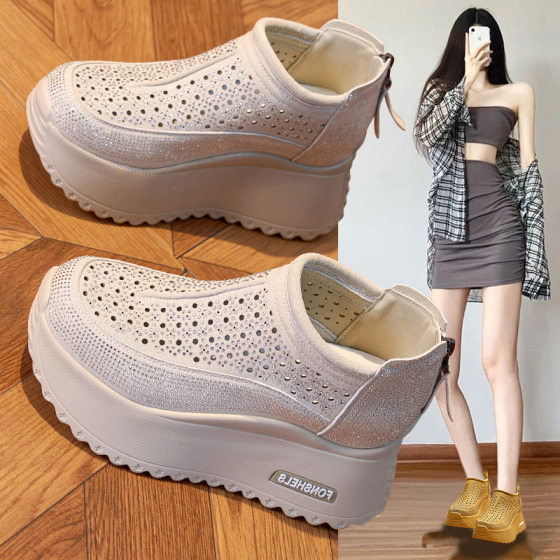 Genuine Leather Torre Shoes Casual Shoes Women's 2025 Summer New Style Perforated Breathable Thick Sole All-Match Height-Increasing Vintage Women's Trendy Shoes