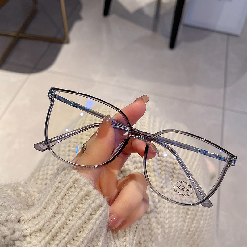 Live Broadcast New Plain Reading Glasses for Women, Transparent Tea Frame, High-Definition Anti-Blue Light Reading Glasses, Big Face Slimming Look Flat Glasses