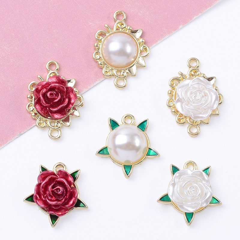 Mori Artistic Temperament Women's diy Jewelry Double Hanging Alloy Accessories Pearl Rose diy Necklace Earrings Pendant