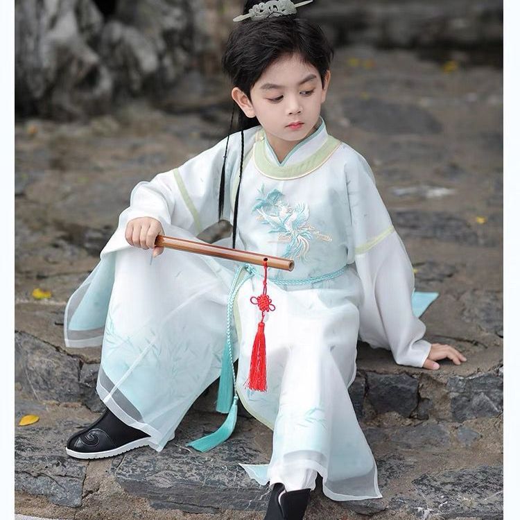 Hanfu Spring and Autumn Boys 2025 New Children's Ancient Style Handsome National Style Tang Suit Boys Chinese Style Ancient Costume Rabbit Fur