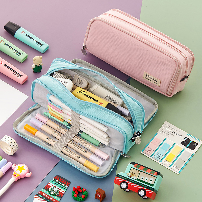 Large-Capacity Multifunctional Multi-Layer Pencil Case for Elementary Students, Trendy Japanese-Style Creative Double-Open Design