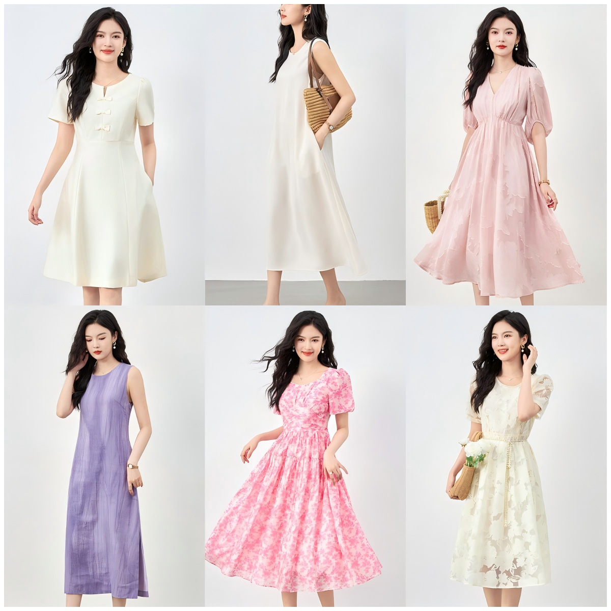 Đầm suông nữ midi tay ngắn họa tiết hoa nhí — 2419503 - Hồng