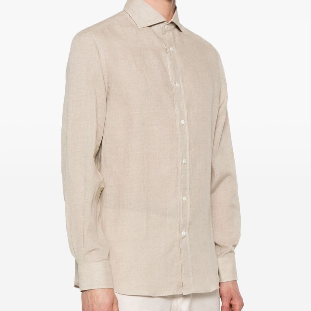 Spring and Summer Italian Bc Men's Classy Linen Long-Sleeved Shirt Lapel Loose Accessible Luxury Elegant Pure Cotton Shirt Jacket