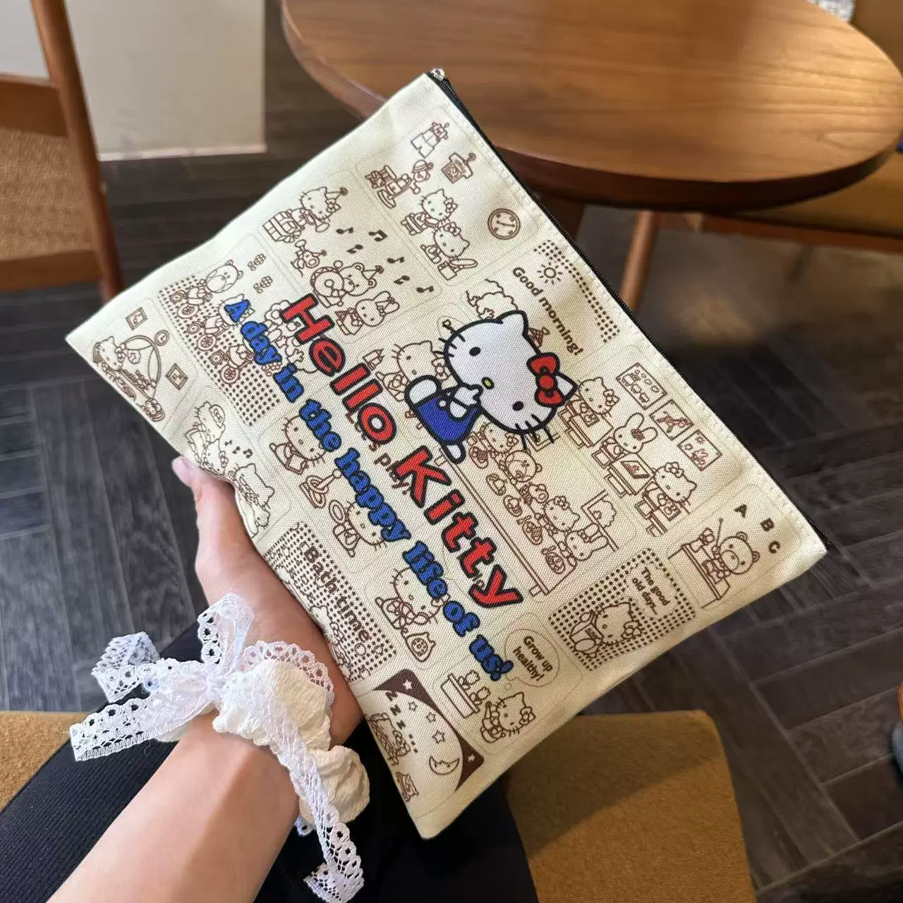 Клатч (Hello Kitty), маленький карман для хранения, ткань с принтом, молния, лёгкий 0,03 кг