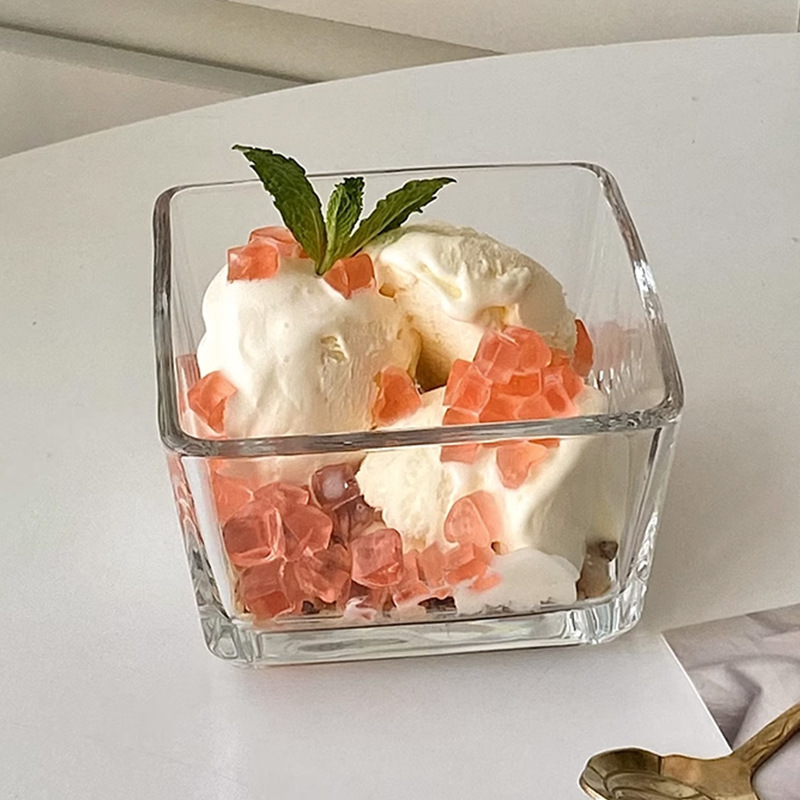 Simple Square Glass Bowl Household Square Ice-cream Bowl Fruit Dessert Pudding Yogurt Breakfast Bowl Small Salad Bowl