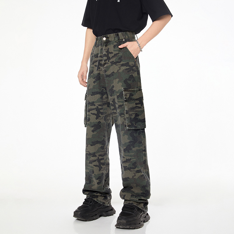 Men's Cargo Pants Retro Multi Pocket Camouflage Workwear Jeans_voghion.com