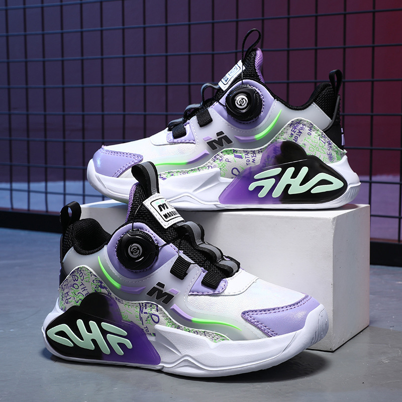 Autumn Leather New Children's sneaker Boys' and Girls' Breathable Rotating Buckle Sports Running Shoes Shock Absorption and Non-slip Autumn Leather New Children's sneaker Boys' and Girls' Breathable Rotating Buckle Sports Running Shoes Shock Absorption and Non-slip