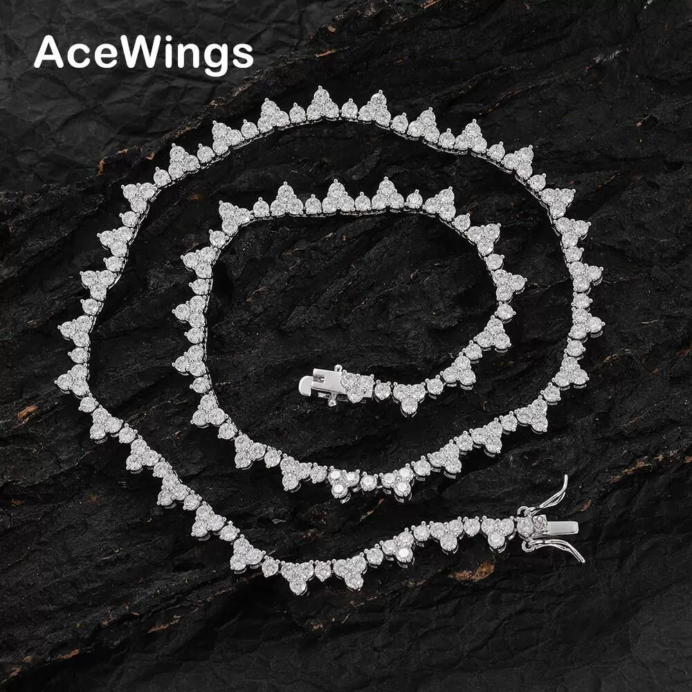 欧美嘻哈锆石项链女 混织花形三爪网球链女士个性叠戴链外贸爆款