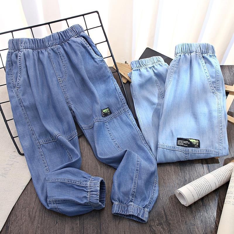 Boys' Summer Thin Pants, Loose Jeans for Older Children, Mosquito-Proof Pants, Spring and Summer Casual Long Pants, Sports Pants, Trendy