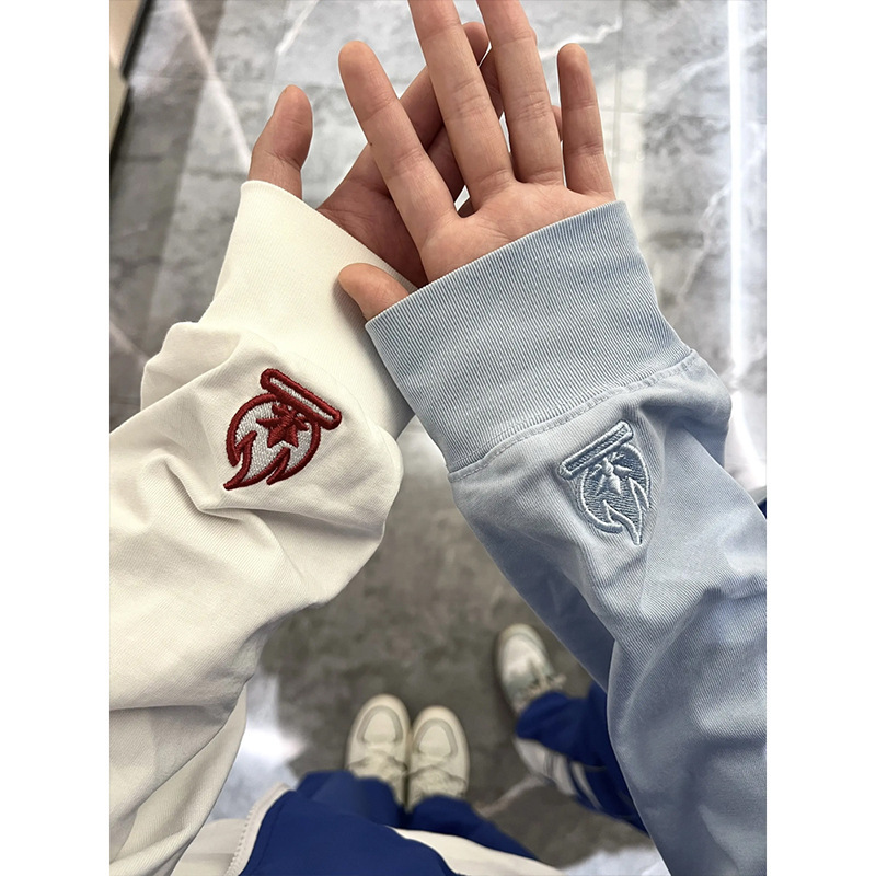 High-End Flame Sweatshirt for Women, Autumn American High Street Style, Flame Embroidery Couple's T-Shirt, Inner Layer Base Shirt High-End Flame Sweatshirt for Women, Autumn American High Street Style, Flame Embroidery Couple's T-Shirt, Inner Layer Base Shirt