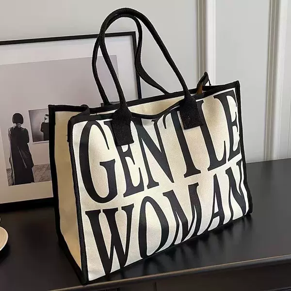 Women's Bag Large Capacity 2024 Fashion Canvas Bag New All-match Large Capacity Commuter Tote College Student Class Bag
