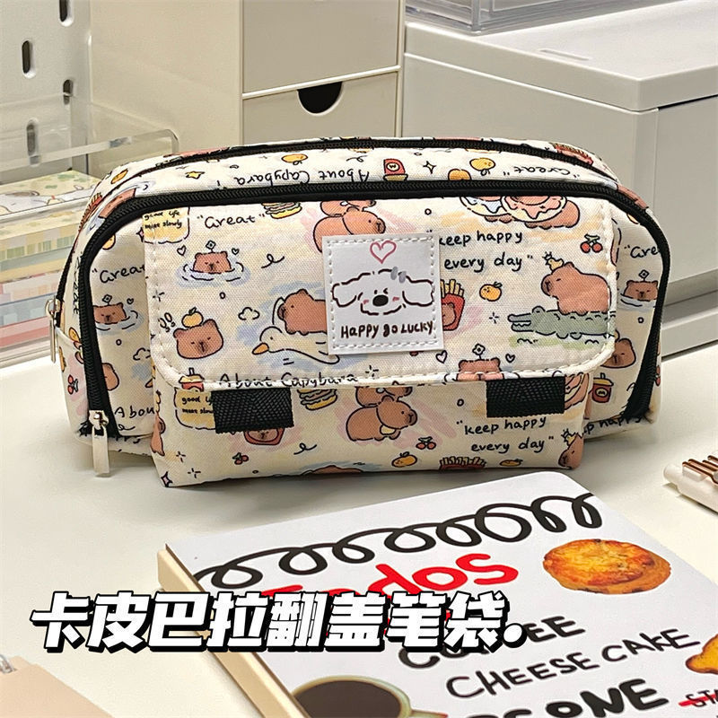 フリップスノーキティペンバッグイン高価値学生文具バッグ大容量漫画かわいい鉛筆収納ボックス|undefined