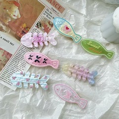 ドーパミンカラーグラデーション小魚魚骨ヘアクリップかわいい少女心蝶結びカモ口クリップ前髪クリップサイドクリップ