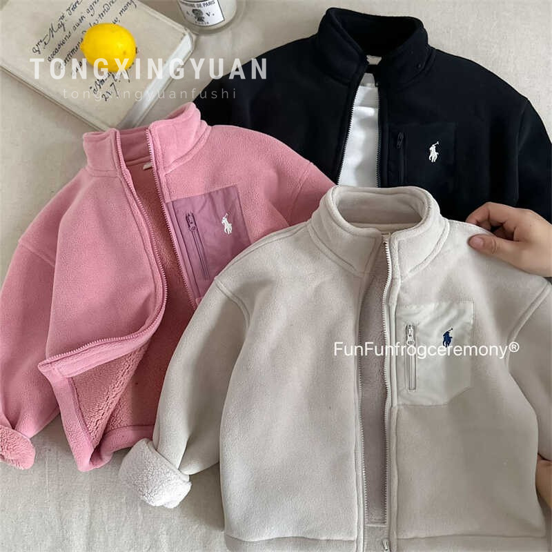 Child Star Round Ropa para niños Abrigo de otoño e invierno Suéter de lana de doble cara para niños Top de terciopelo grueso de marca de moda japonesa para bebés