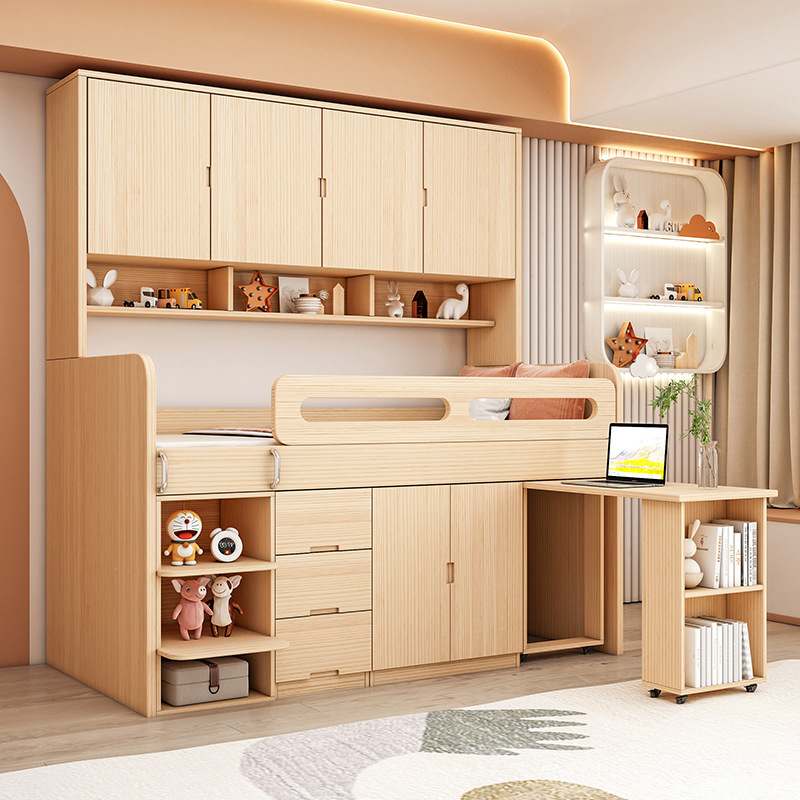 Full Solid Wood Half-height Bed Simple Small Apartment Boys' and Girls' Children's Bed Multi-functional Wardrobe Combination One-piece Elevated Bed