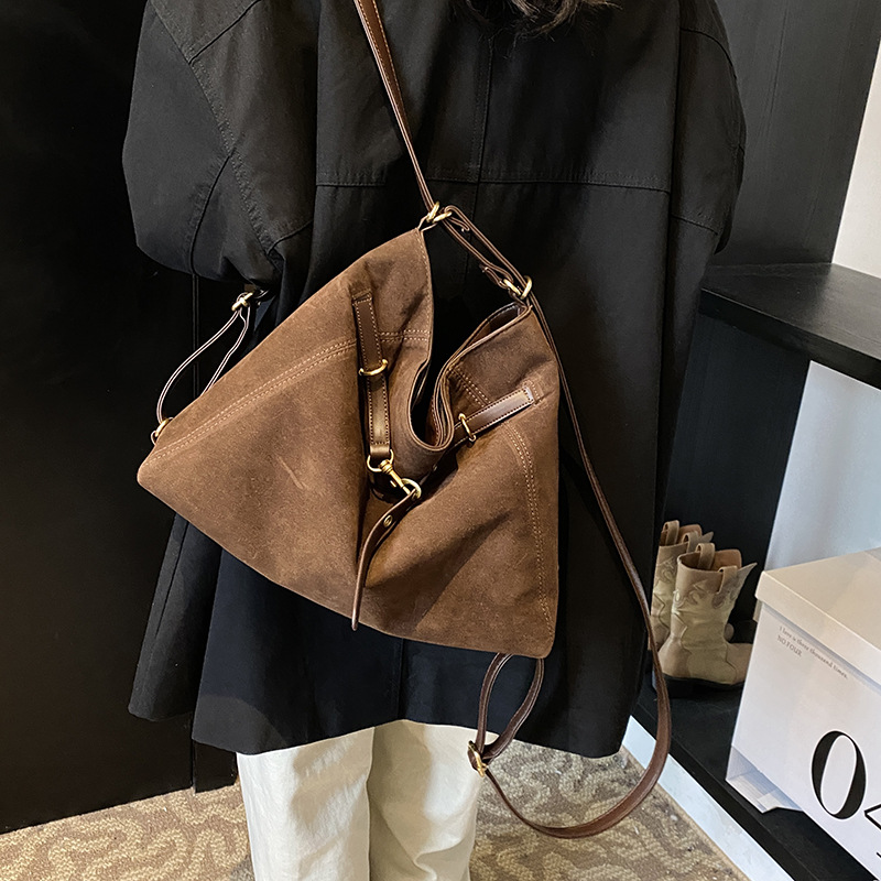 Suede Retro Minimalist Tote Bag - Large Capacity Multifunctional Backpack For Women, Commuting & Campus - Thumbnail 3