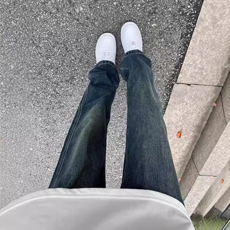 American Style Retro dark blue Jeans Men's Spring and Autumn vintage Washed Straight-leg Trousers Planky Handsome Design Pants