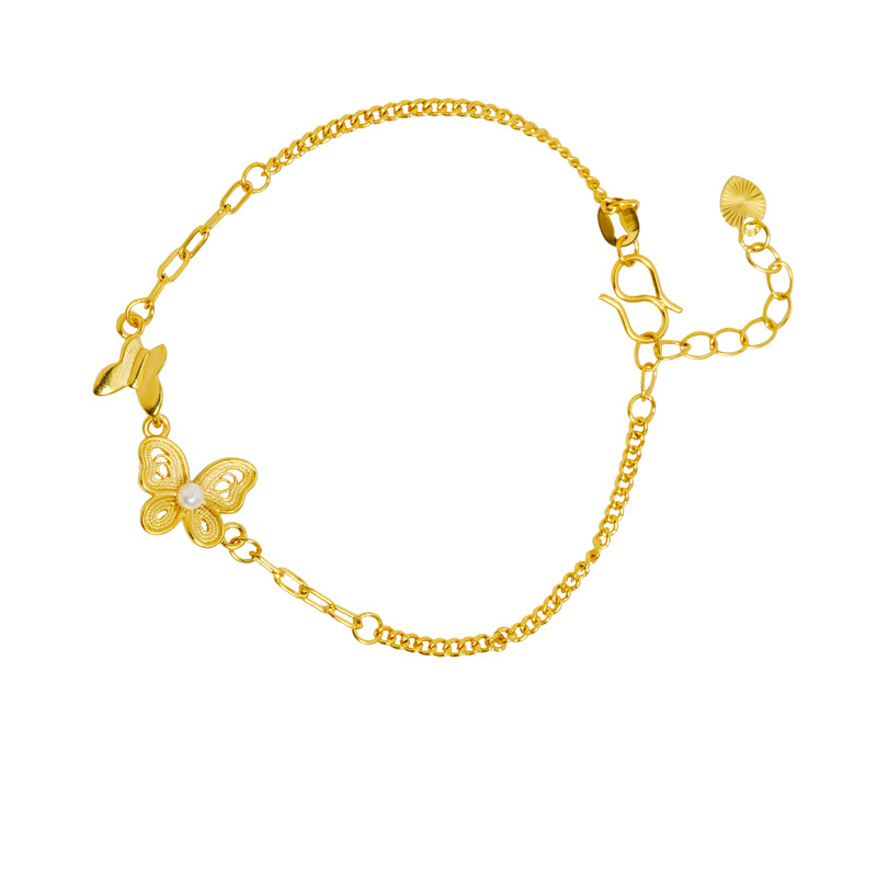 Brazalete de oro de arena vietnamita esmalte de perlas incrustadas mariposa agujerada pulsera temperamento retro no se desvanece joyería al por mayor