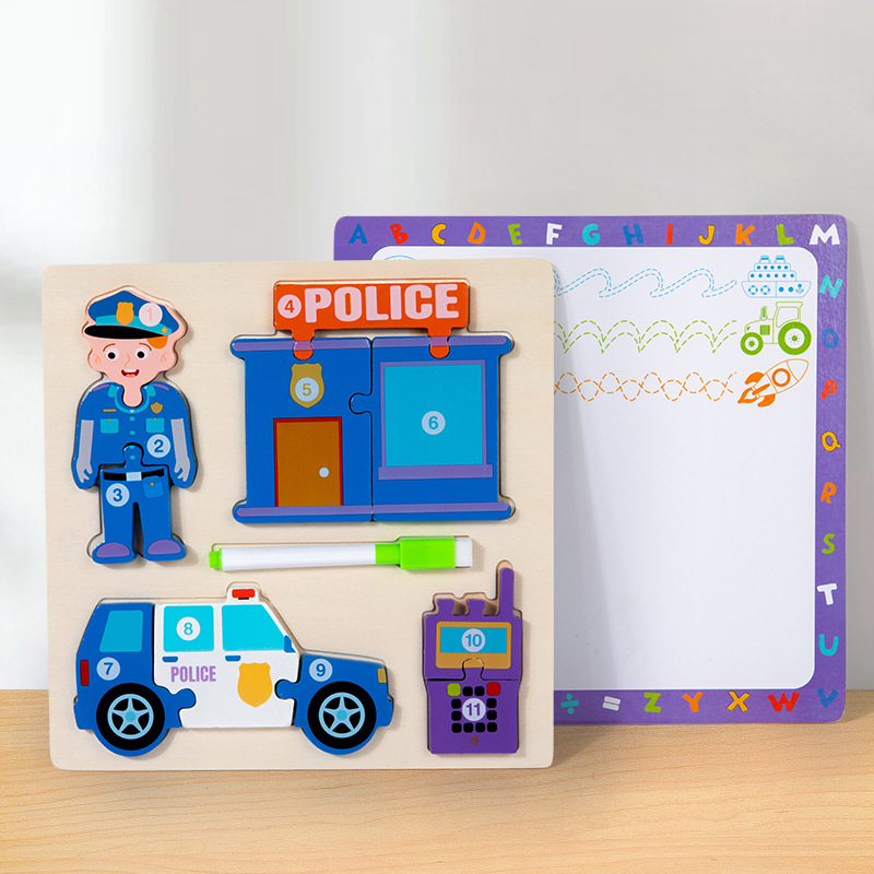 Niños de madera 3D puzzle tridimensional vehículos de transporte de animales cognición gran tablero de puzzle juguetes de educación temprana