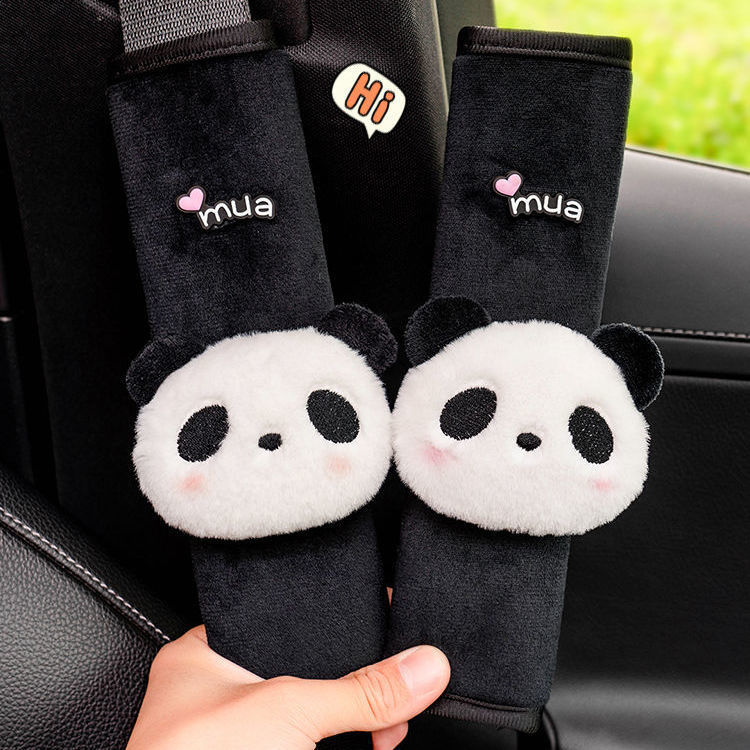 Car seat belt shoulder pad panda cute shoulder pad plush car steering wheel handle set decorative doll cartoon