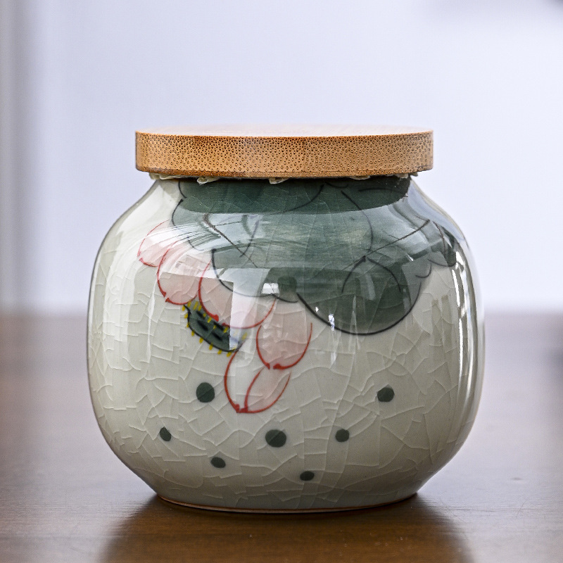 Hand-painted Geyao Tea Can Bamboo Sealing Ring Lid Sealed Can Storage Can Tea Storage Bin Travel Honey Pot Tea Can