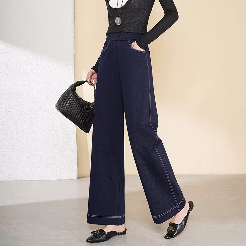 牛仔裤妈妈装秋冬2025新款松紧腰阔腿裤宽松显瘦直筒裤中老年女装