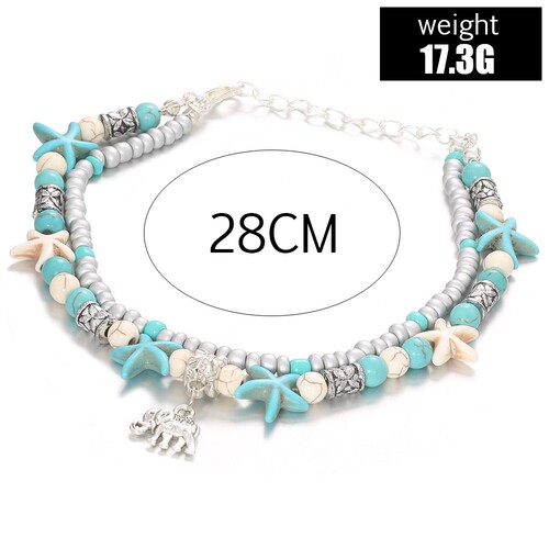 Hot-selling new products in Europe and America Beach anklet turtle pendant starfish turquoise anklet double layer beach anklet factory direct sale