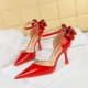 8323-H35M Summer Hollow High Heel Shallow Mouth Pointed Lacquer Leather One line with Back Bow Sandals Women's High Heels