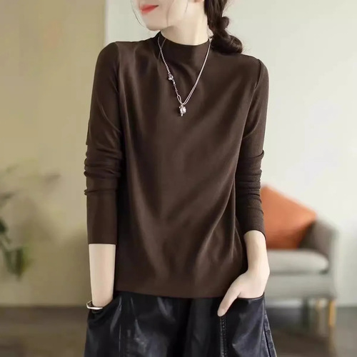 Women's Autumn/Winter 2025 Trendy Fleece Lined Thick and Stylish Layering Crew Neck Long Sleeve Top