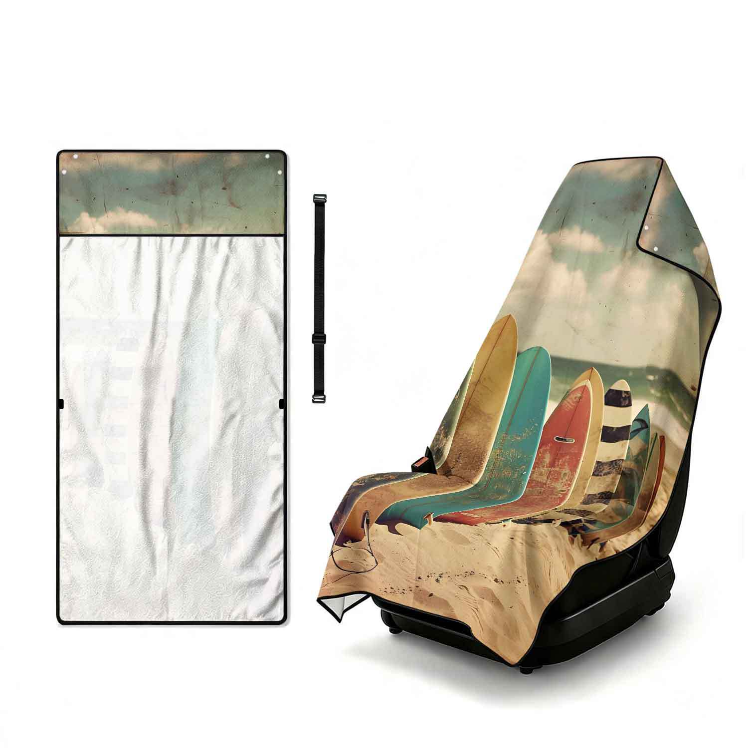 Printed bath towel and car seat cover 2-in-1, ultra-fine fiber outdoor beach and car dual-use universal seat cushion