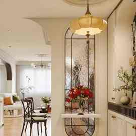 法式铁艺水波纹玻璃屏风隔断客厅遮挡拱形复古假窗创意拱门