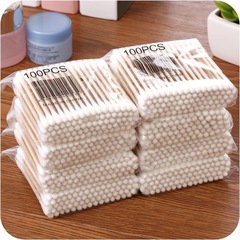 Double-headed 100-pack cotton swabs, wooden sticks, makeup cotton swabs, ear cotton balls, makeup remover cotton swabs, pointed round heads