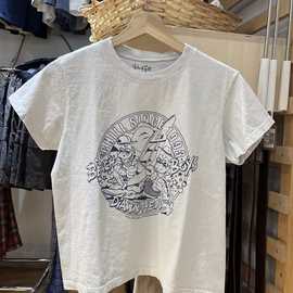 BM风 美式复古夏季圆领棉灰白色恐龙帆船卡通印花bm短袖T恤上衣女