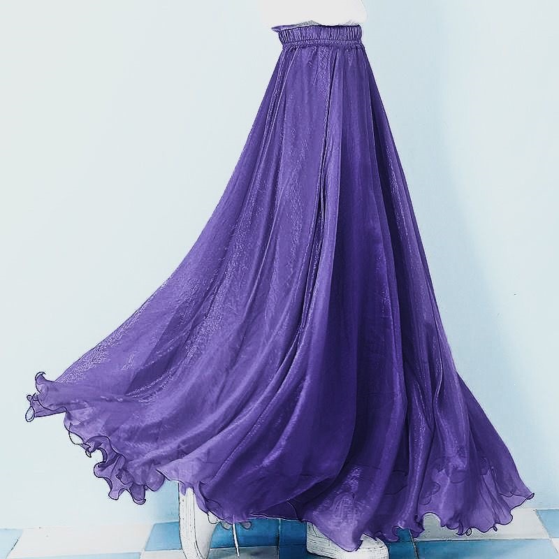 Váy maxi bohemian dáng xòe 8m chất chiffon đi biển mùa hè 2026 — Xanh da trờicolor, Xanh ngọc bích, Đậu đỏ tím, màu bạc chi tiết 15