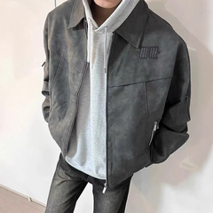 cleanfit美式复古翻领皮衣外套男春秋款高级感潮牌短款飞行夹克男