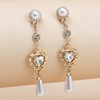 Retro earrings from pearl heart shaped, zirconium heart-shaped, long cute pendant